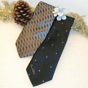 2 Oscar de la Renta Silk Ties Necktie Blue